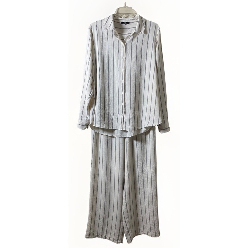 Jules & Leopold Ivory Striped Casual Pants And Shirt Set Women's Size Large